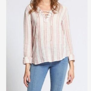 Sanctuary Tommie striped tunic top with neckline lace-up women's size medium